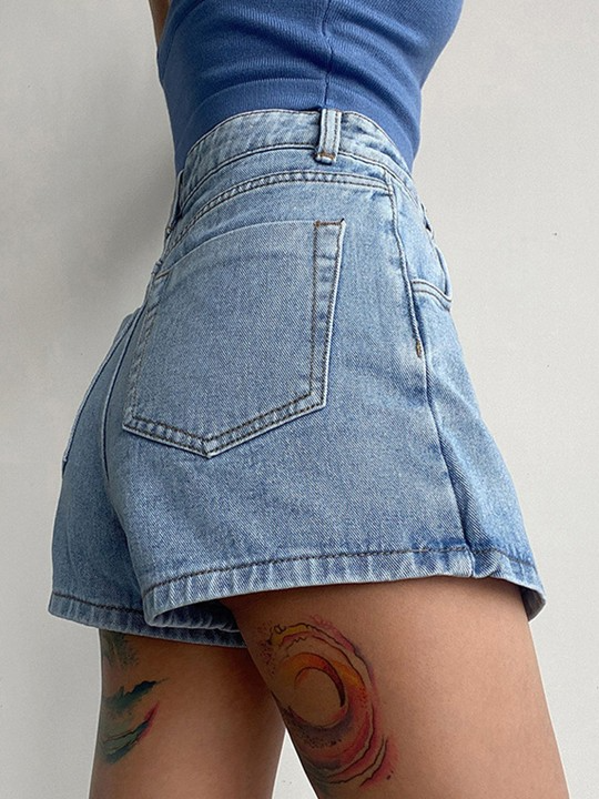 High-Rise Casual Denim Skorts