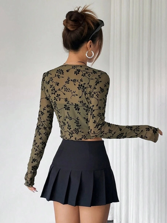 Green Full Sleeves Sheer Top