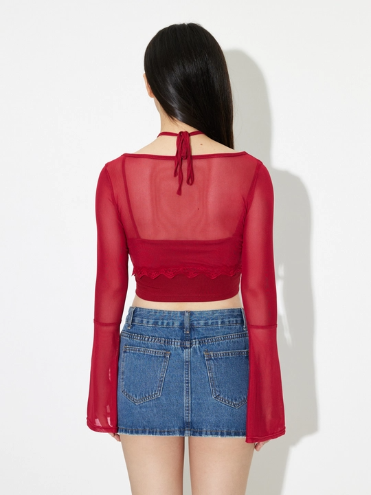 Stretchable Red Sheer Top