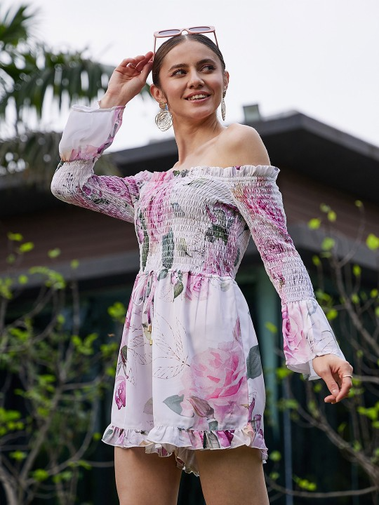 Off-Shoulder Smocked Playsuit