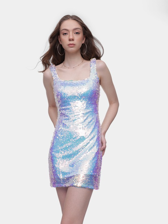 Sequin Embellished Net Sheath Dress