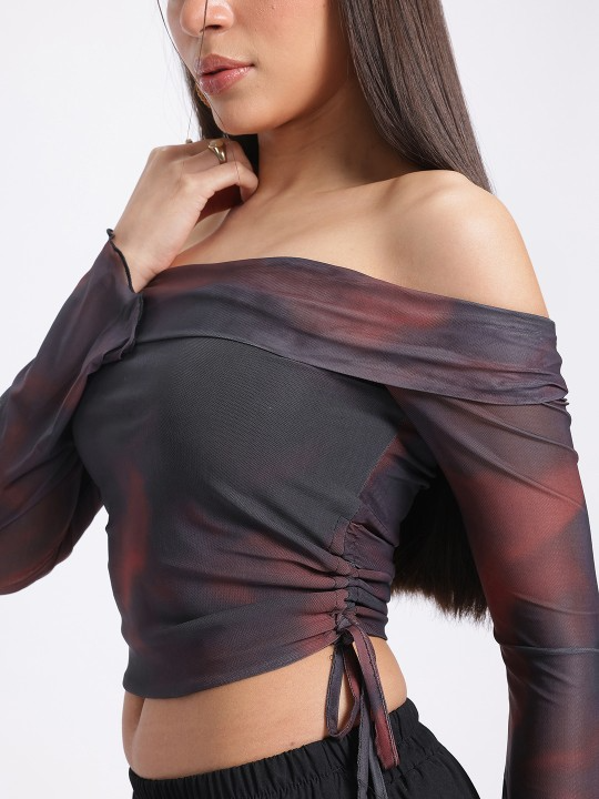 OG Dyes Off-Shoulder Mesh Crop Top