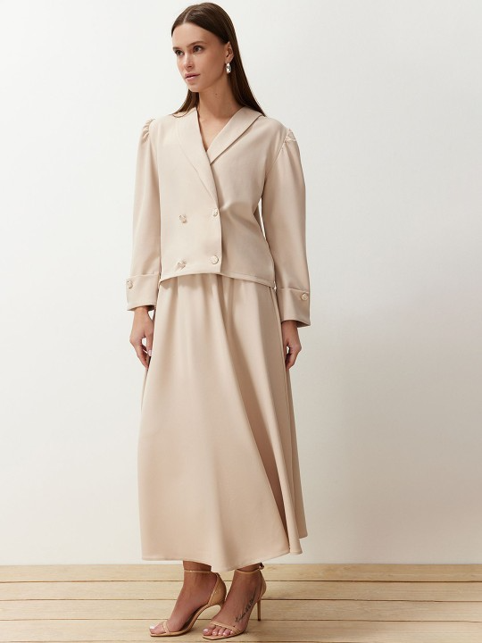 Double-Breasted Blazer & Midi Skirt Co-Ord Set