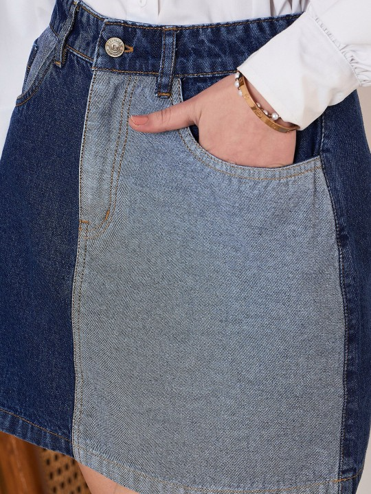 Denim A-line 2 Shades Mini Skirt
