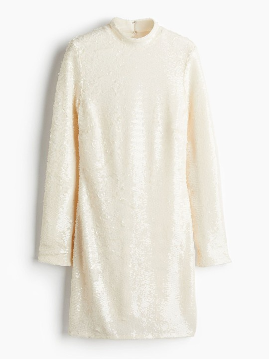 Sequined High Neck A - Line Dress