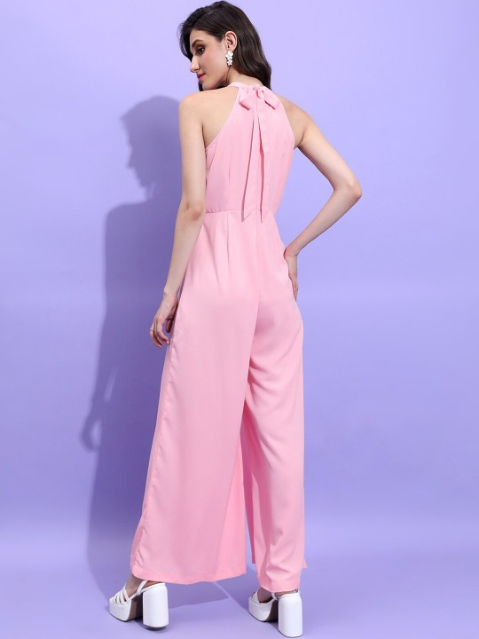 Halter Neck Sleeveless Jumpsuit With Bow Detail
