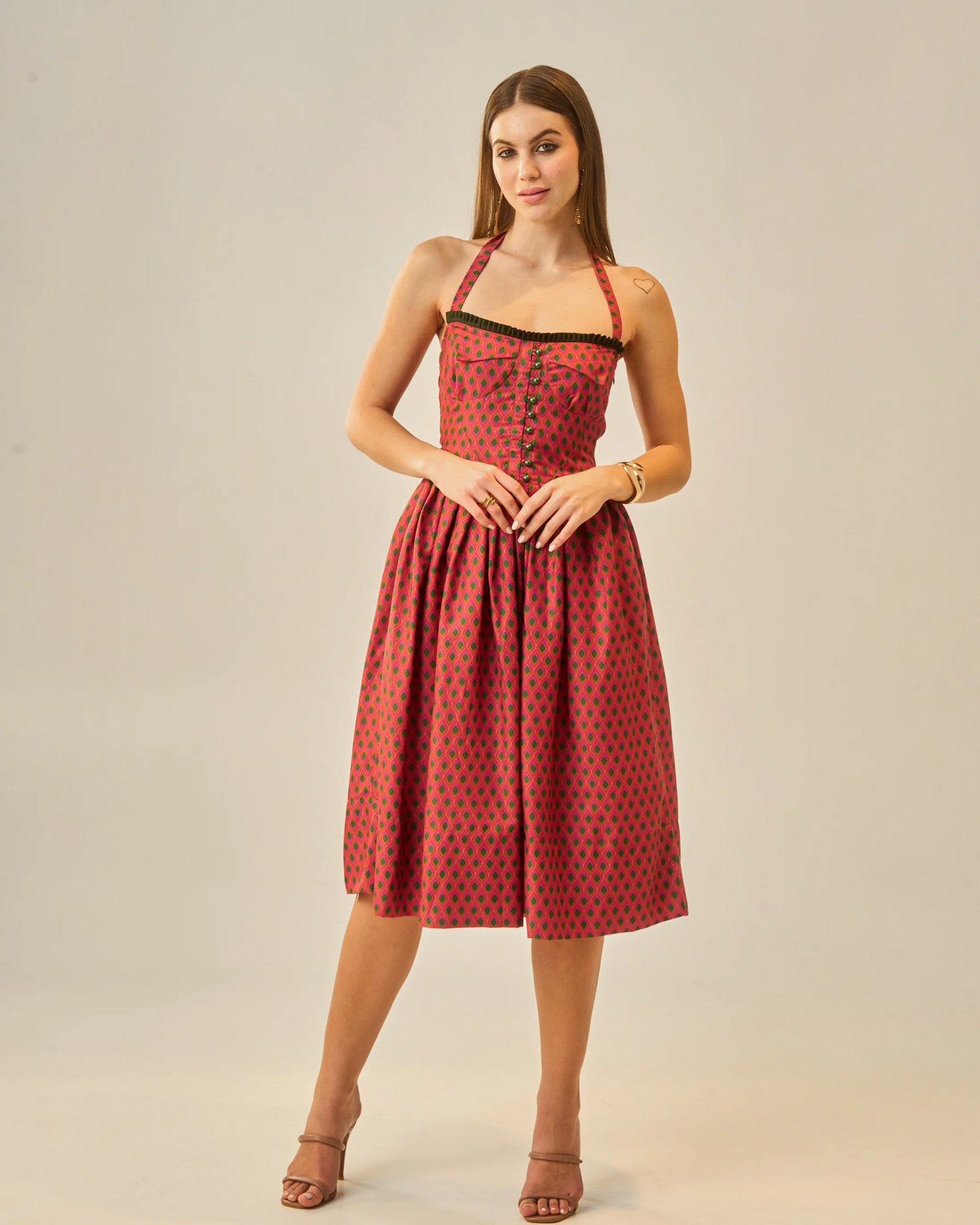 Moon Tie-Around Neck Strap Dress In Red
