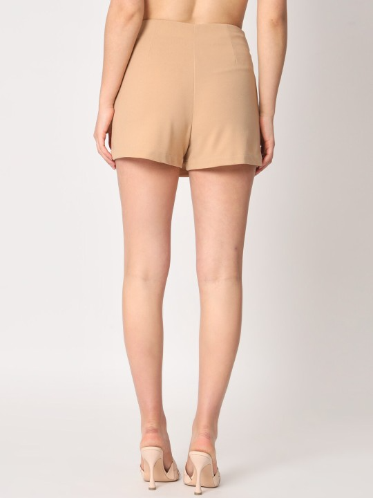 Beige Mini Scuba Skorts With Flap