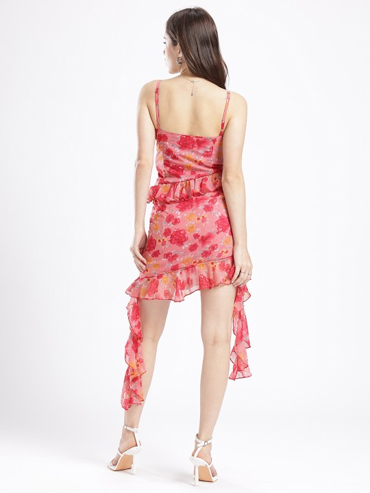Floral Print Ruffled Sheath Mini Dress