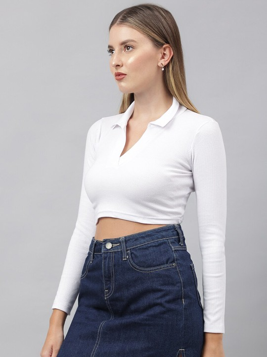 White Collared Crop Top