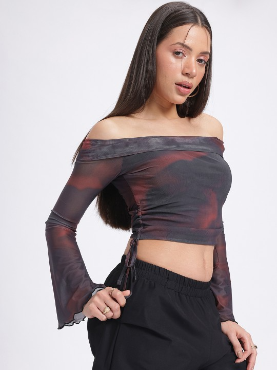 OG Dyes Off-Shoulder Mesh Crop Top