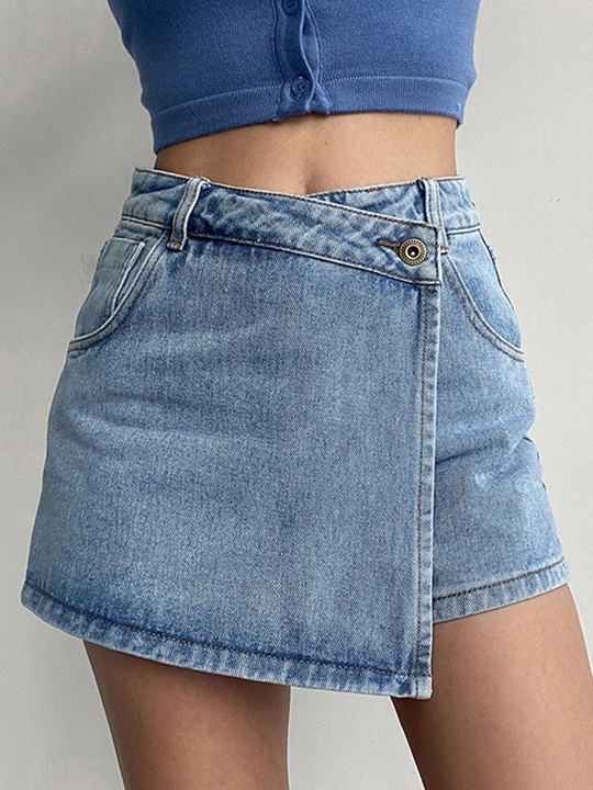 High-Rise Casual Denim Skorts