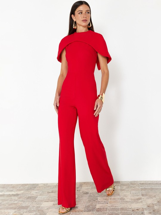 High Neck Layered Red Jumpsuit