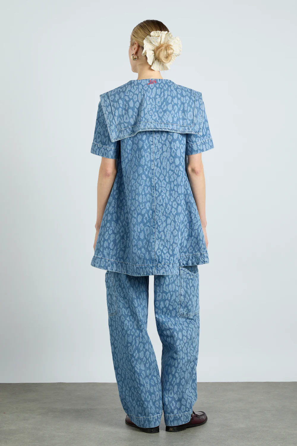 Leopard Laser Denim Dress And Pants Co-Ord Set
