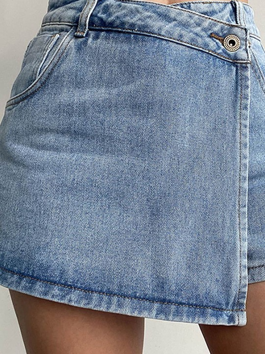 High-Rise Casual Denim Skorts