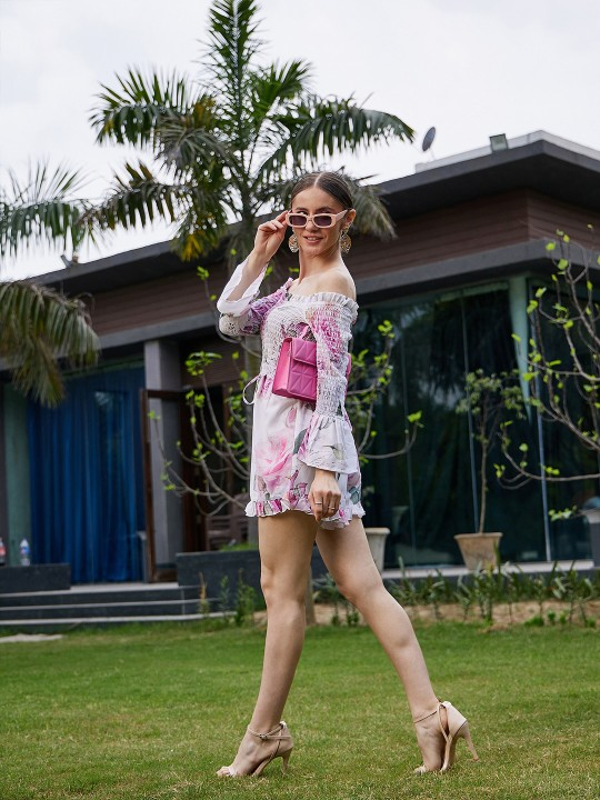 Off-Shoulder Smocked Playsuit