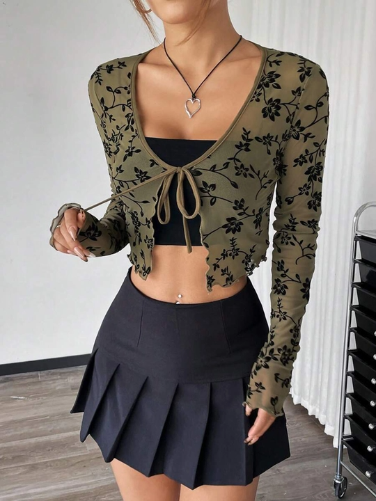 Green Full Sleeves Sheer Top