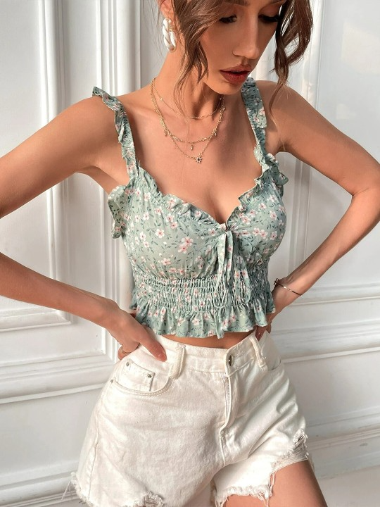 Green Smocked Regular Top