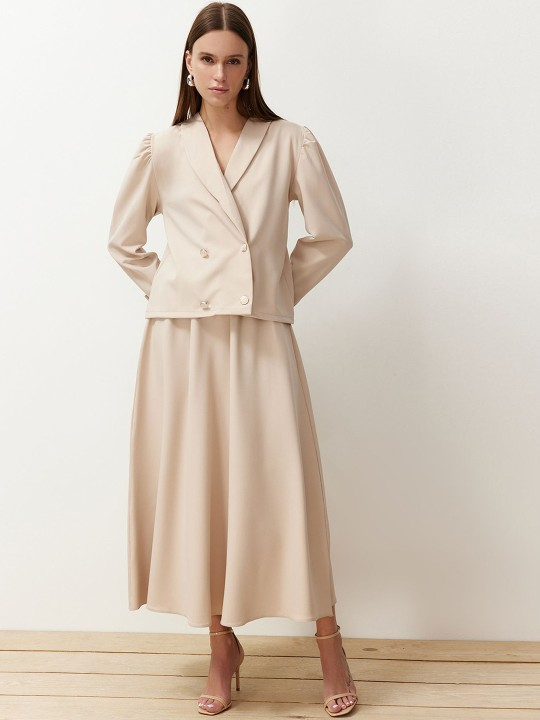 Double-Breasted Blazer & Midi Skirt Co-Ord Set