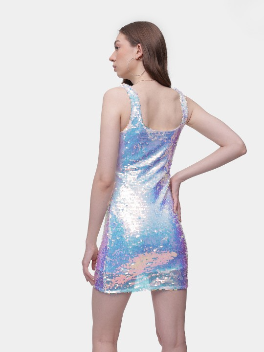 Sequin Embellished Net Sheath Dress