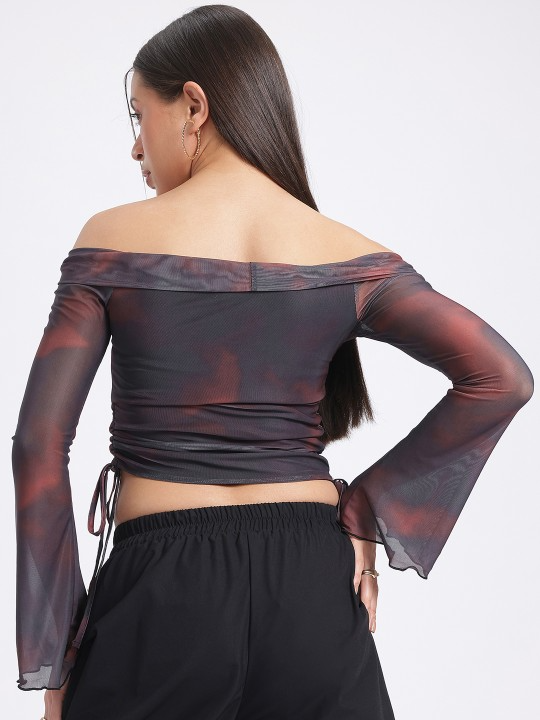 OG Dyes Off-Shoulder Mesh Crop Top