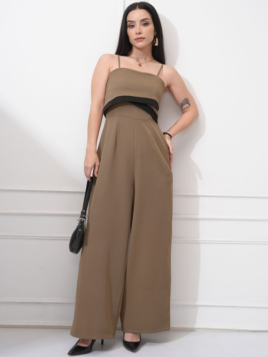 Colorblocked Wide Leg Jumpsuit