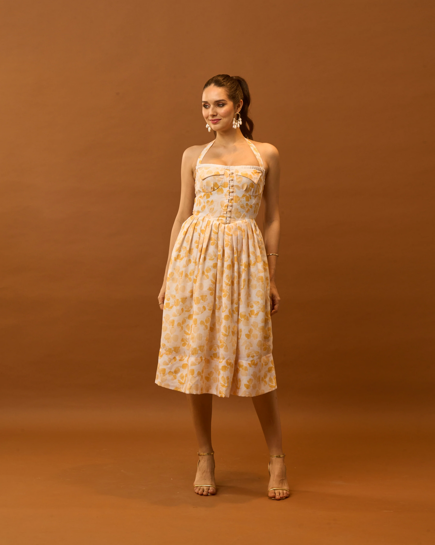 Moon Tie-Around Neck Strap Dress In Yellow