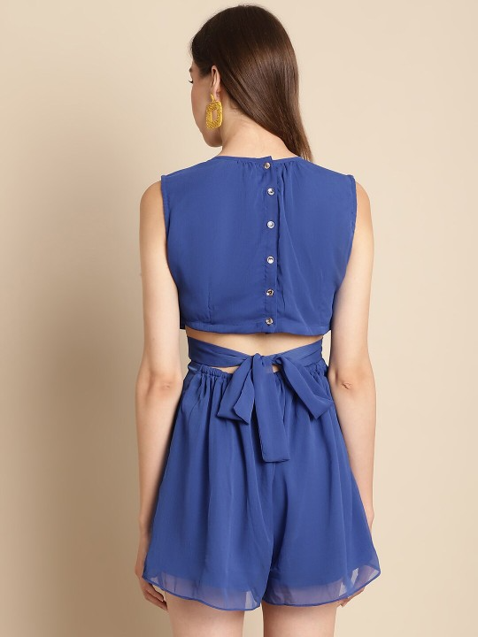 Round Neck Gathered Waist Playsuit
