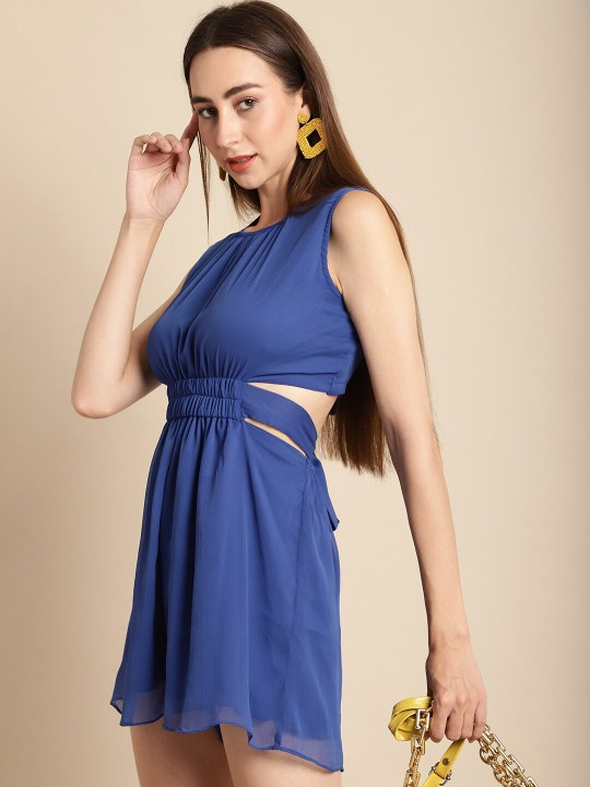 Round Neck Gathered Waist Playsuit