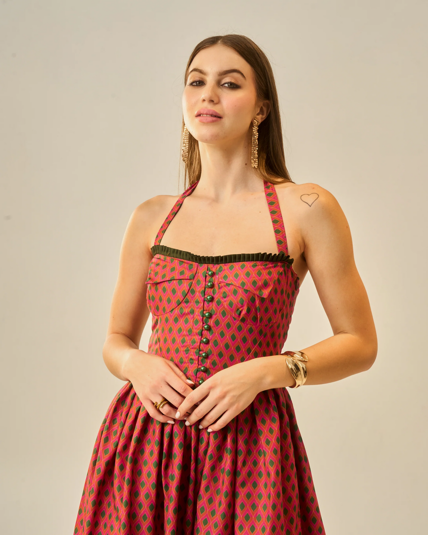Moon Tie-Around Neck Strap Dress In Red