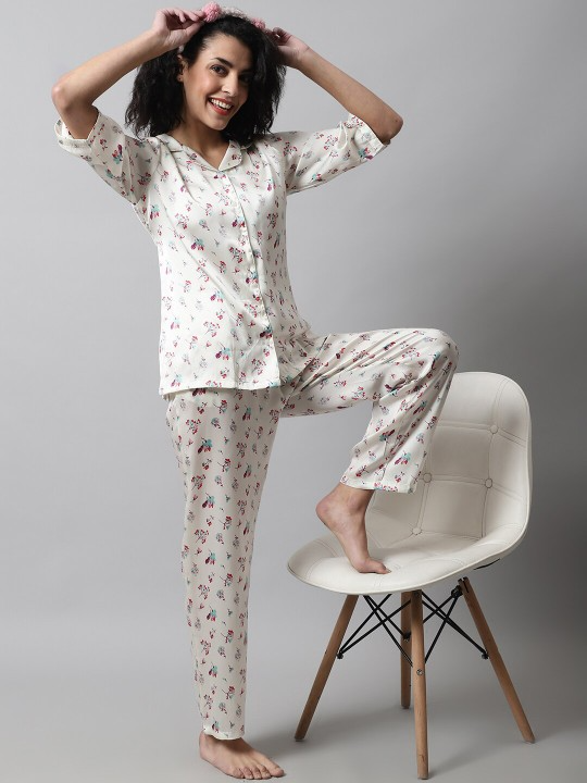 Printed Satin Night Suit