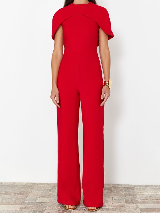 High Neck Layered Red Jumpsuit