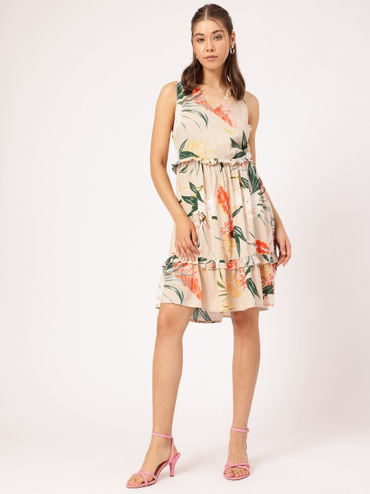 Paradise Printed Styled Back Ruffled Dress