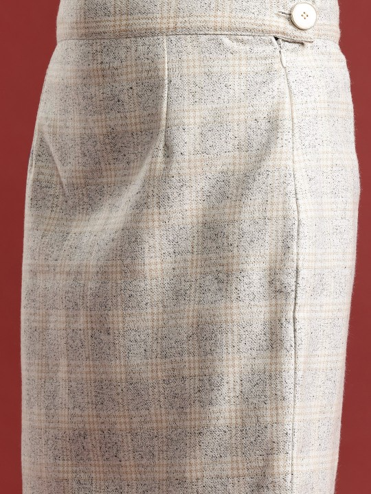 Checked Front-Open Blazer & Skirt Set