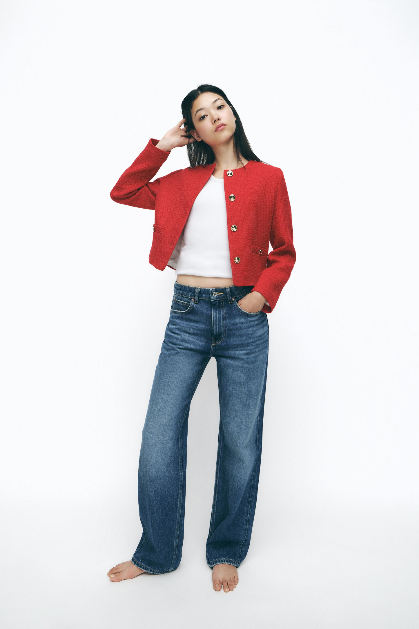 Textured Blazer With Golden Button Detail