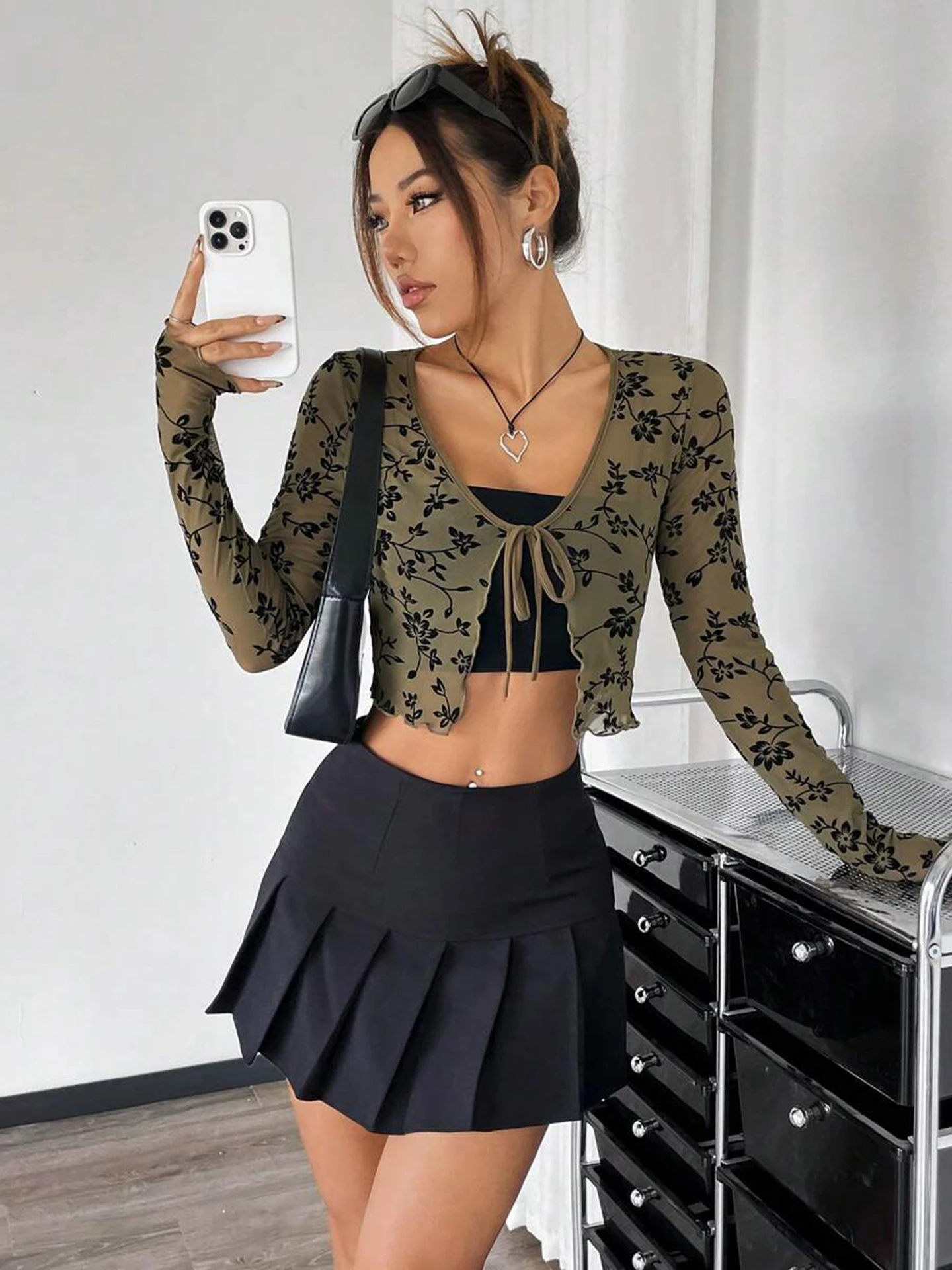 Green Full Sleeves Sheer Top