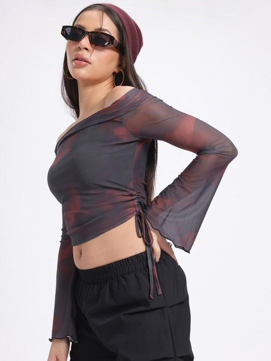 OG Dyes Off-Shoulder Mesh Crop Top