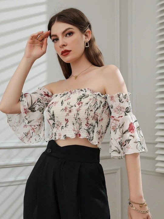 Off-Shoulder Smocked Top