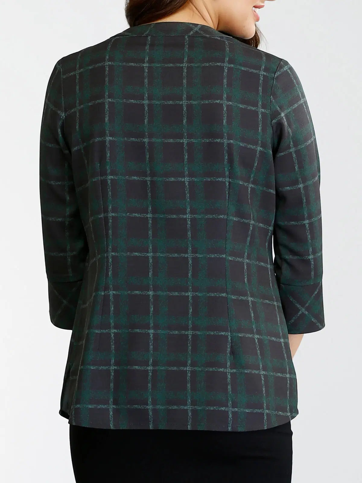 High Round Neck Plaid Top