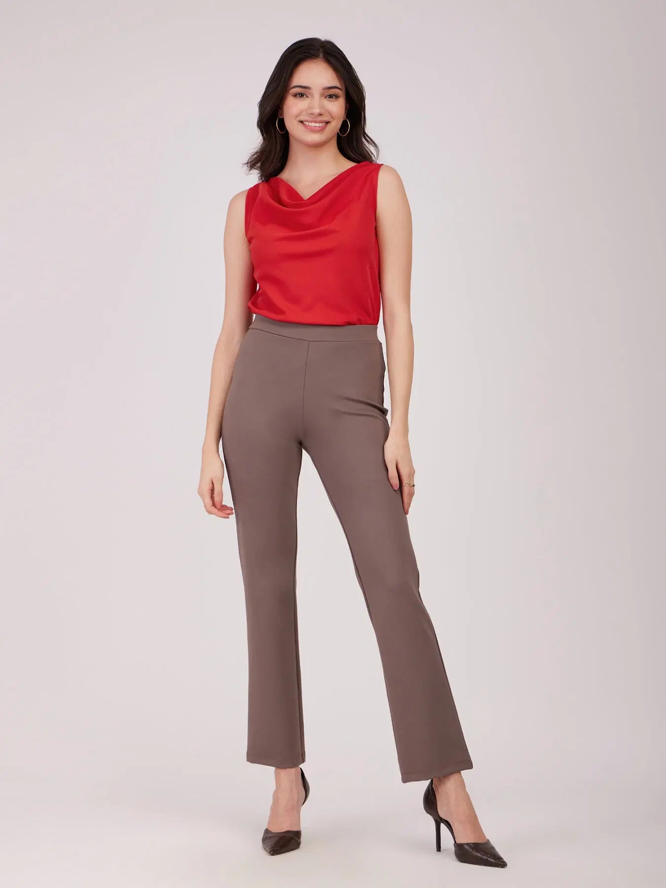 Cowl Neck Red Sleeveless Top