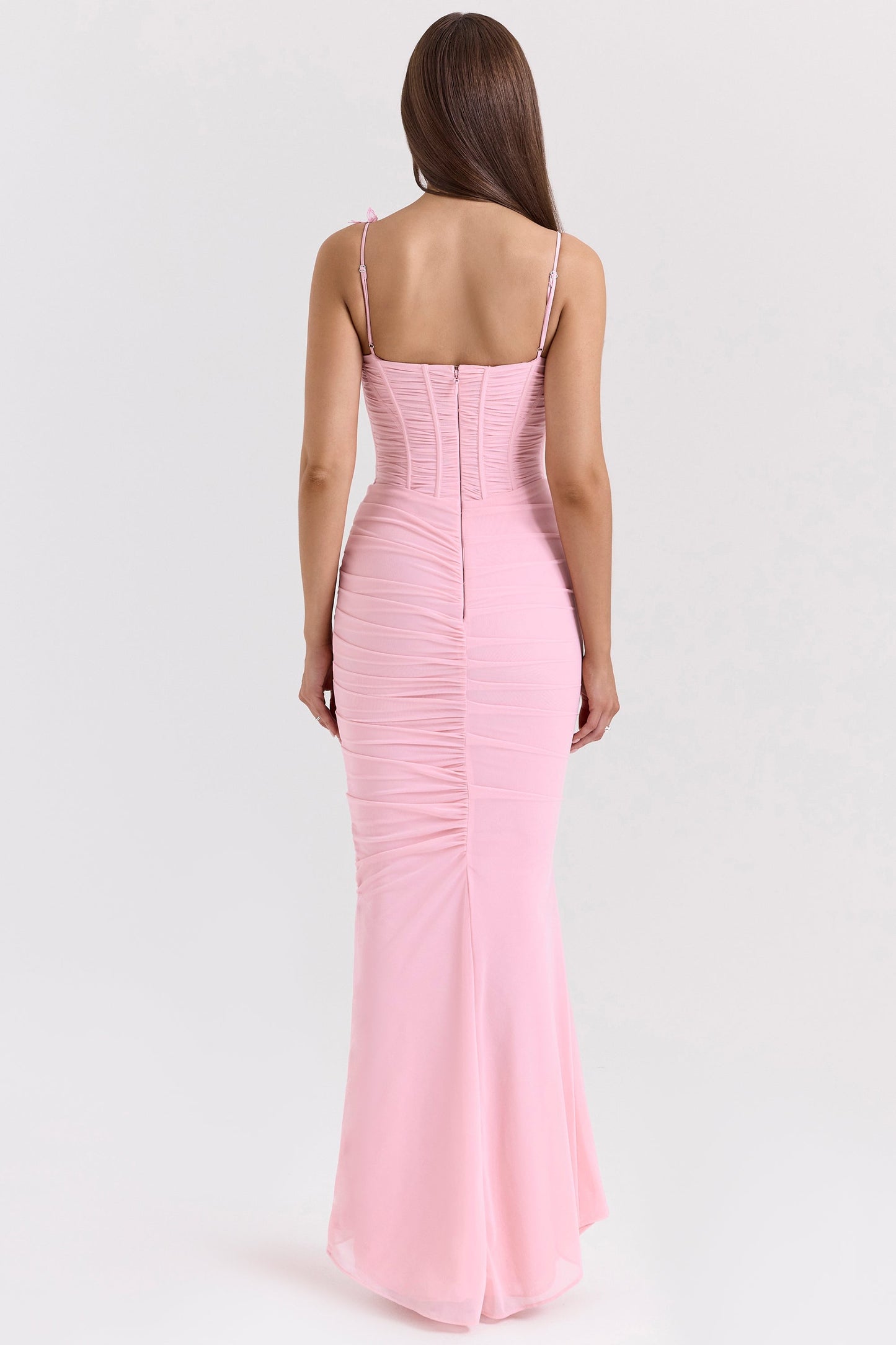 Pink Stretch Mesh Butterfly Maxi Dress