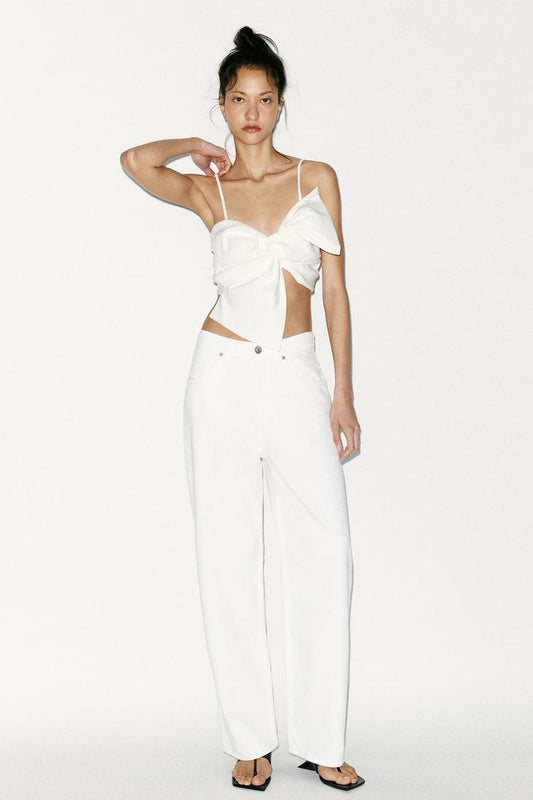 Kora Bow Crop Top In White