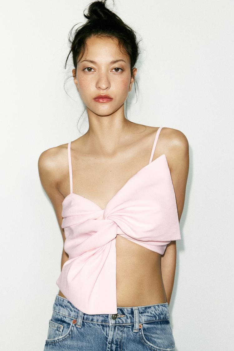 Kora Bow Crop Top In Pink