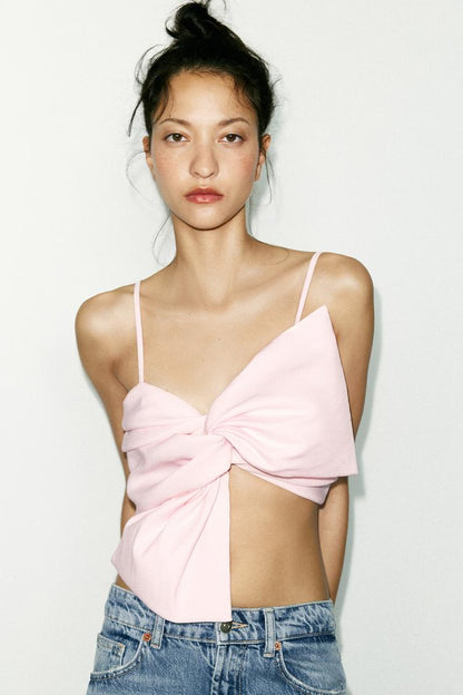 Kora Bow Crop Top In Pink