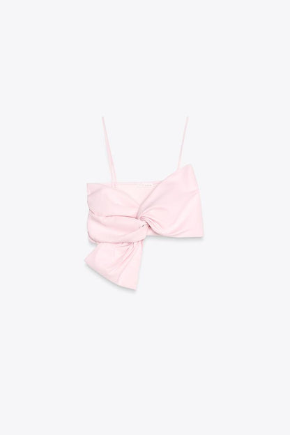 Kora Bow Crop Top In Pink