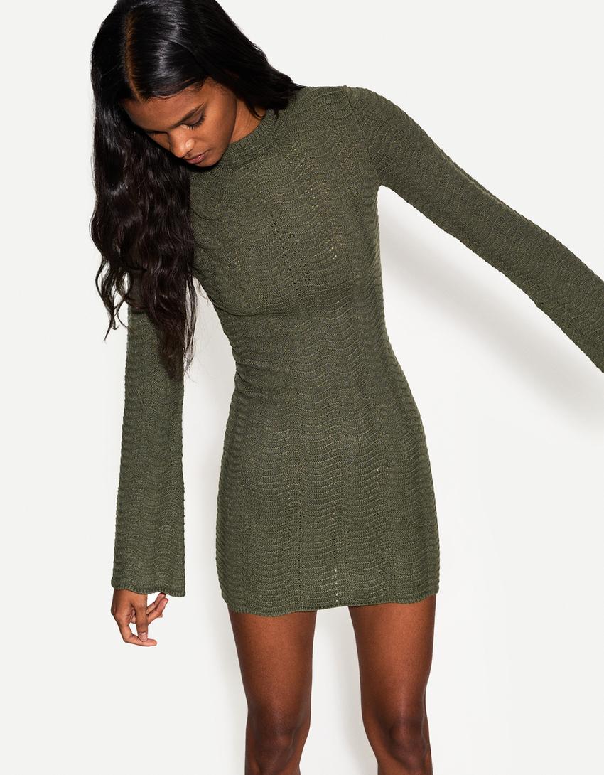 High neck openwork mini dress