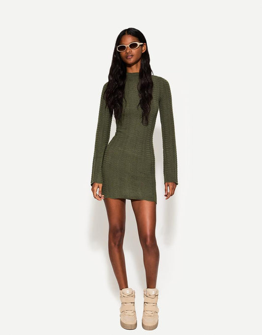 High Neck Openwork Mini Dress