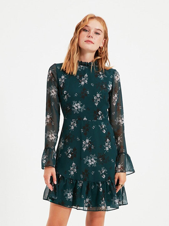 Teal High Neck Dress