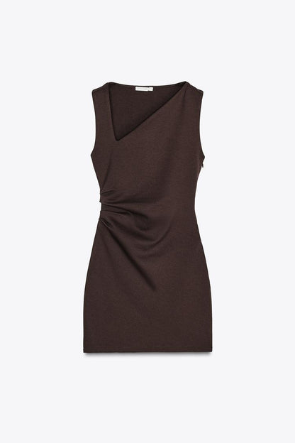 Draped Short Dress In Brown
