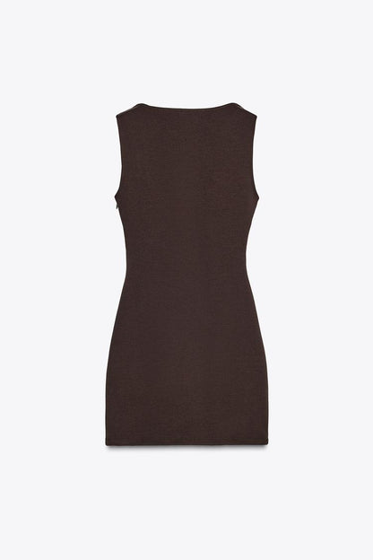 Draped Short Dress In Brown